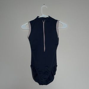 Gray Mariia Zipper Ballet Leotard W/ Collar